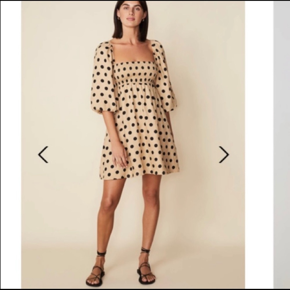 Faithfull the Brand Beige Polka Dot Mini Dress
